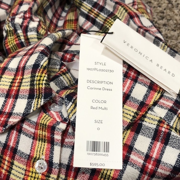 NWT Veronica Beard Corrine Shirt Dress Shirtdress Size 0 Red Multicolored Plaid - Picture 8 of 13